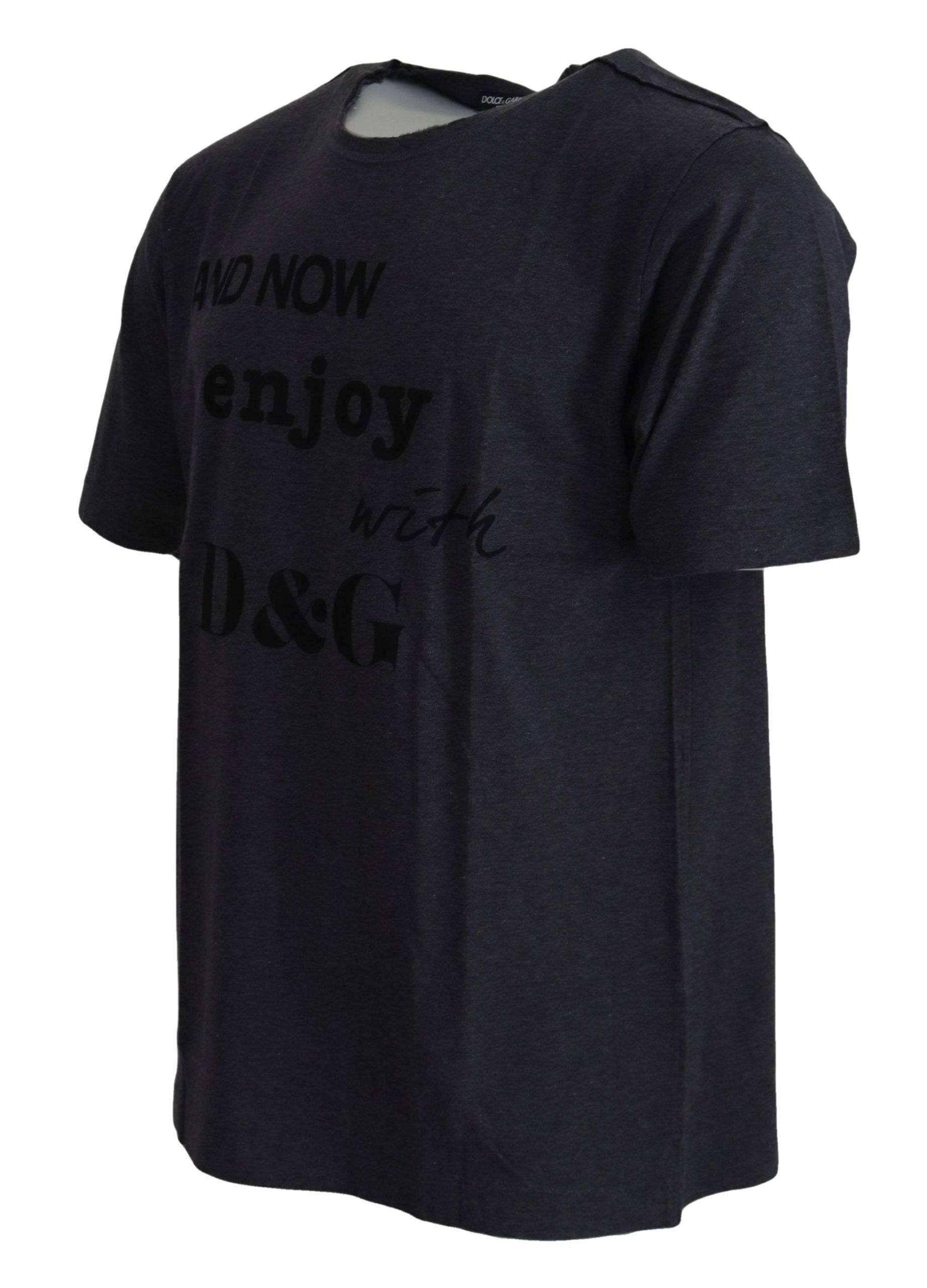 T-shirt gris à manches courtes en coton Dolce & Gabbana, col rond et style décontracté.