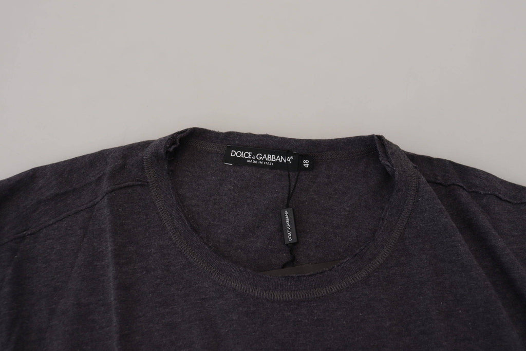 T-shirt gris à col rond en coton de Dolce & Gabbana, manches courtes, style décontracté et élégant.