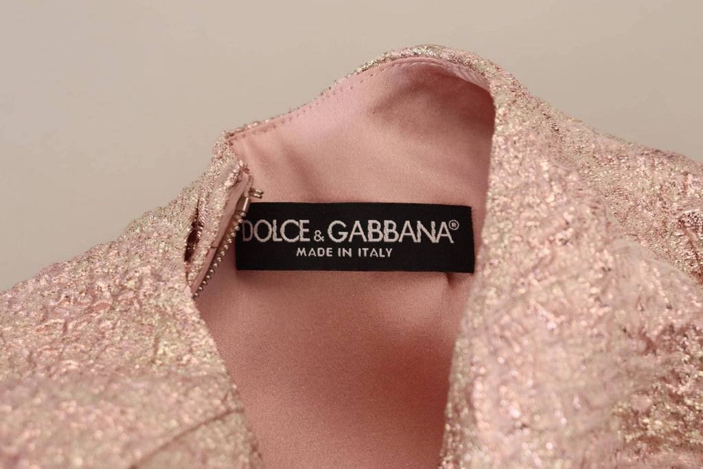 Robe midi en jacquard rose Dolce & Gabbana à manches 3/4, coupe ajustée et élégante, pour une silhouette sophistiquée.