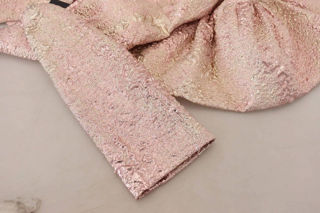 Robe midi cintrée Dolce & Gabbana en jacquard rose, manches 3/4, style robe fourreau élégante.