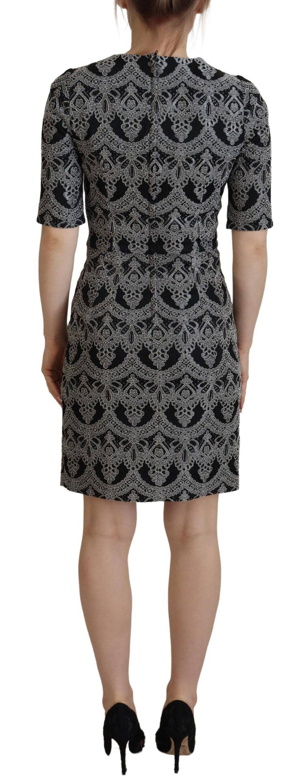 Robe fourreau bodycon Dolce & Gabbana en jacquard noir et gris, ajustée et élégante, pour une silhouette sophistiquée.