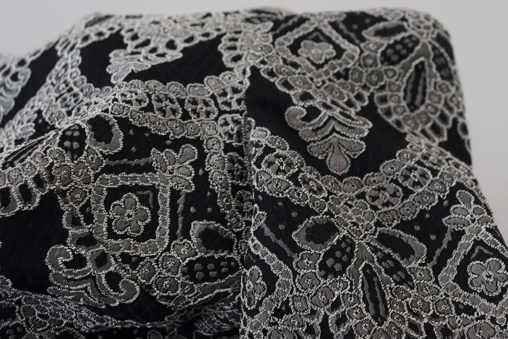 Robe longue noire et grise en jacquard Dolce & Gabbana, coupe bodycon élégante et sophistiquée.