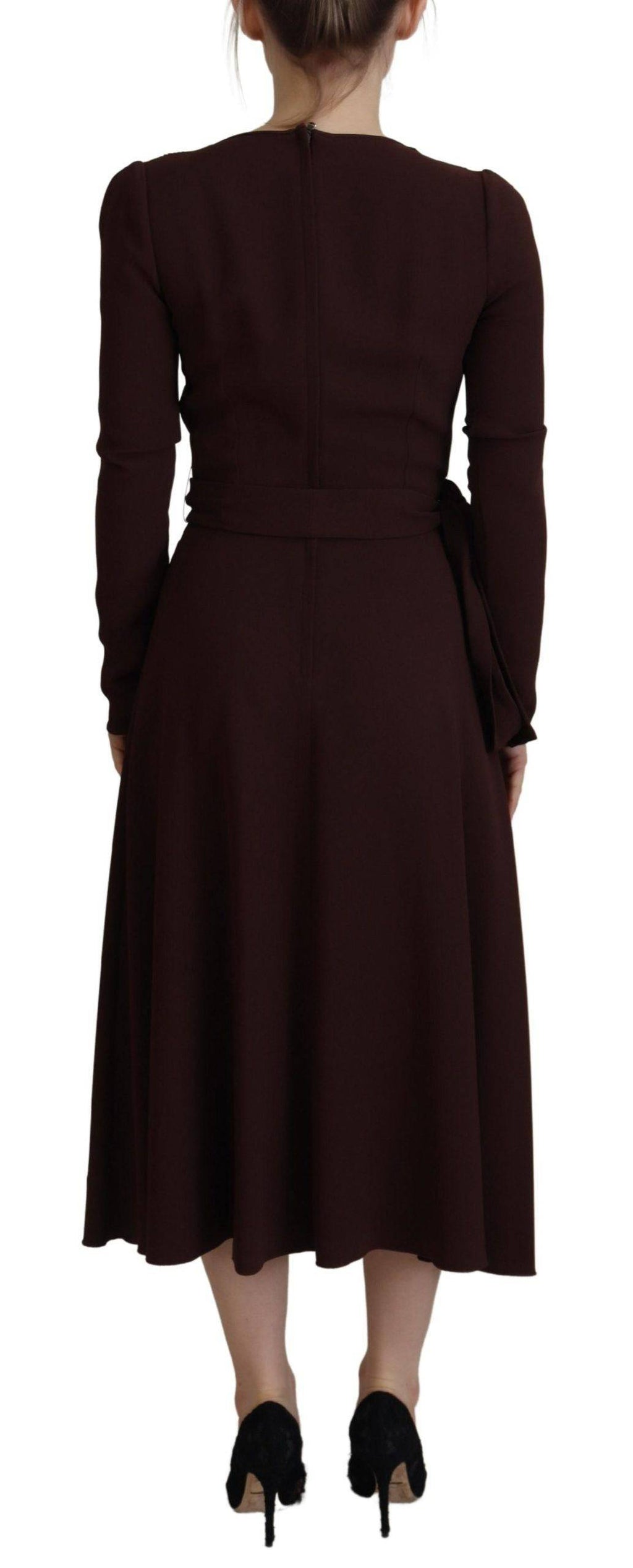 Robe midi longue en stretch marron à manches longues de Dolce & Gabbana, élégante et ajustée.