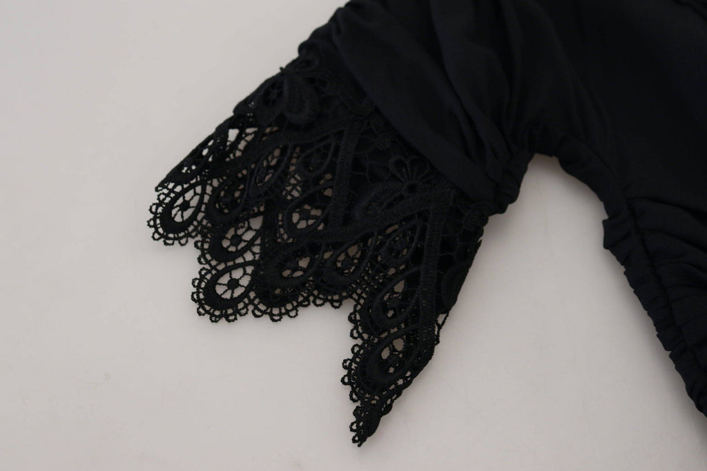 Robe noire Dolce & Gabbana en dentelle et soie, robe midi ajustée et moulante, vêtement élégant pour occasion spéciale