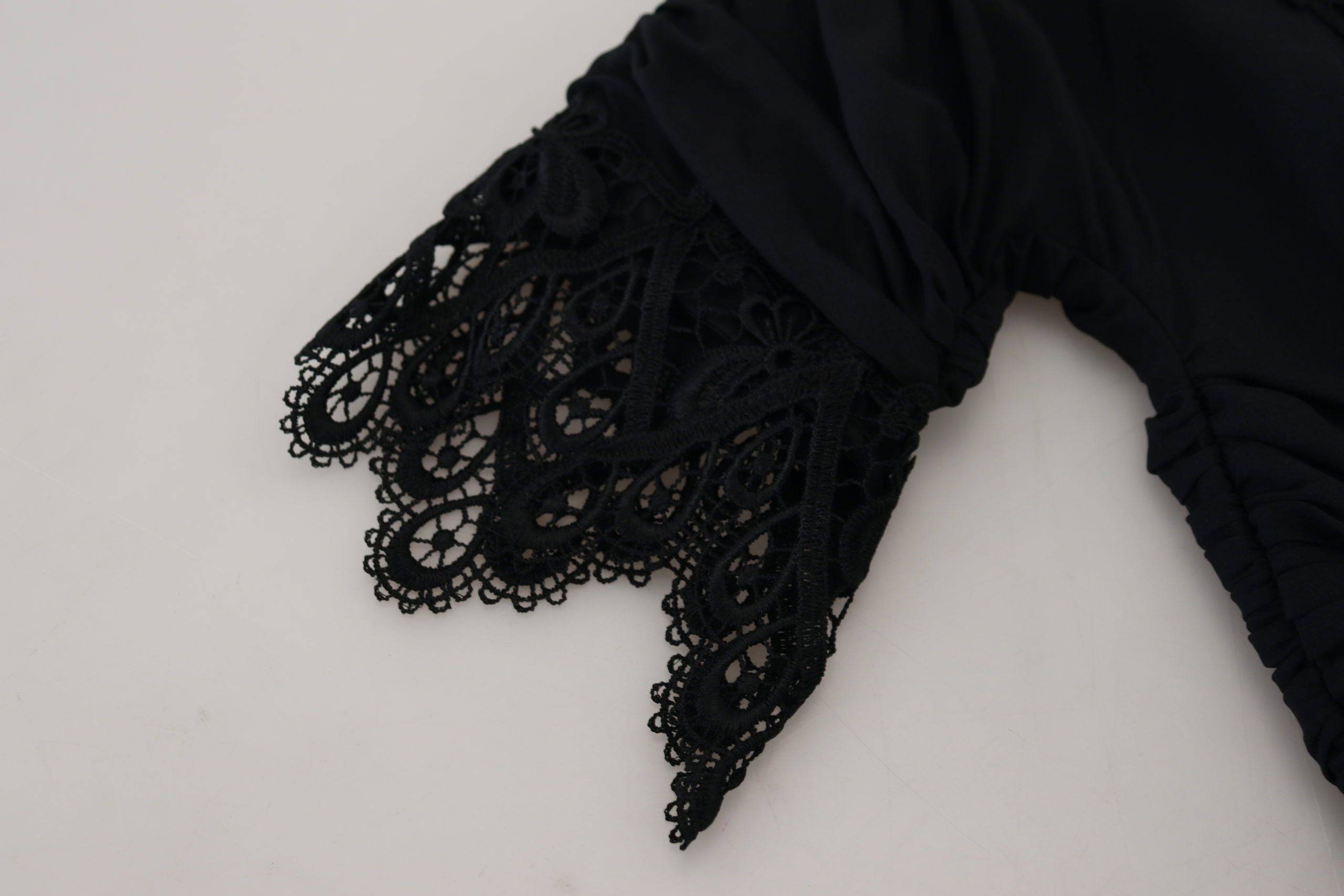 Robe noire Dolce & Gabbana en dentelle et soie, robe midi ajustée et moulante, vêtement élégant pour occasion spéciale
