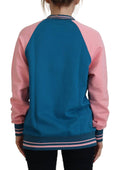 Pull Dolce & Gabbana Blue Pink Queen Sequin Crystal avec sequins et cristaux, vue de face.