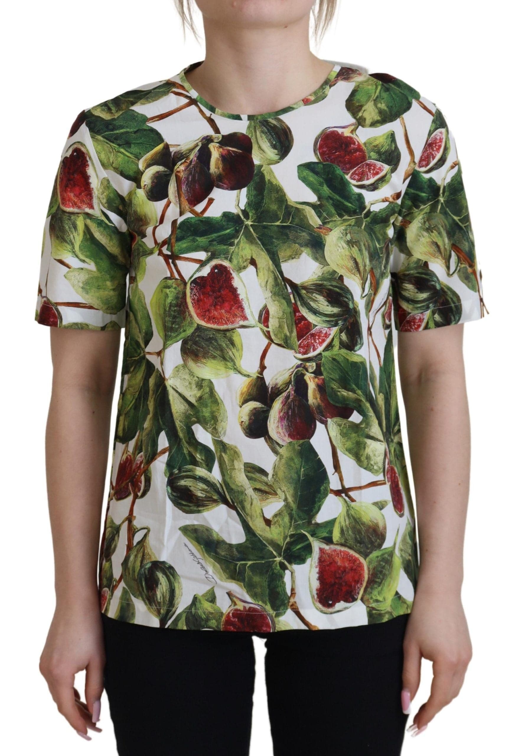 T-shirt à manches courtes Dolce & Gabbana en coton avec motif de fruits, col rond, style blouse décontractée.