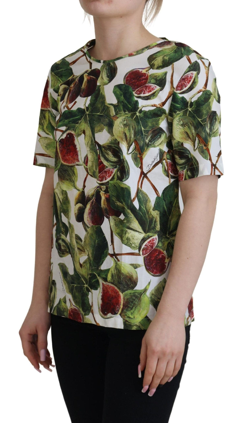 T-shirt à col rond Dolce & Gabbana en coton avec motif de fruits, blouse décontractée pour femme.