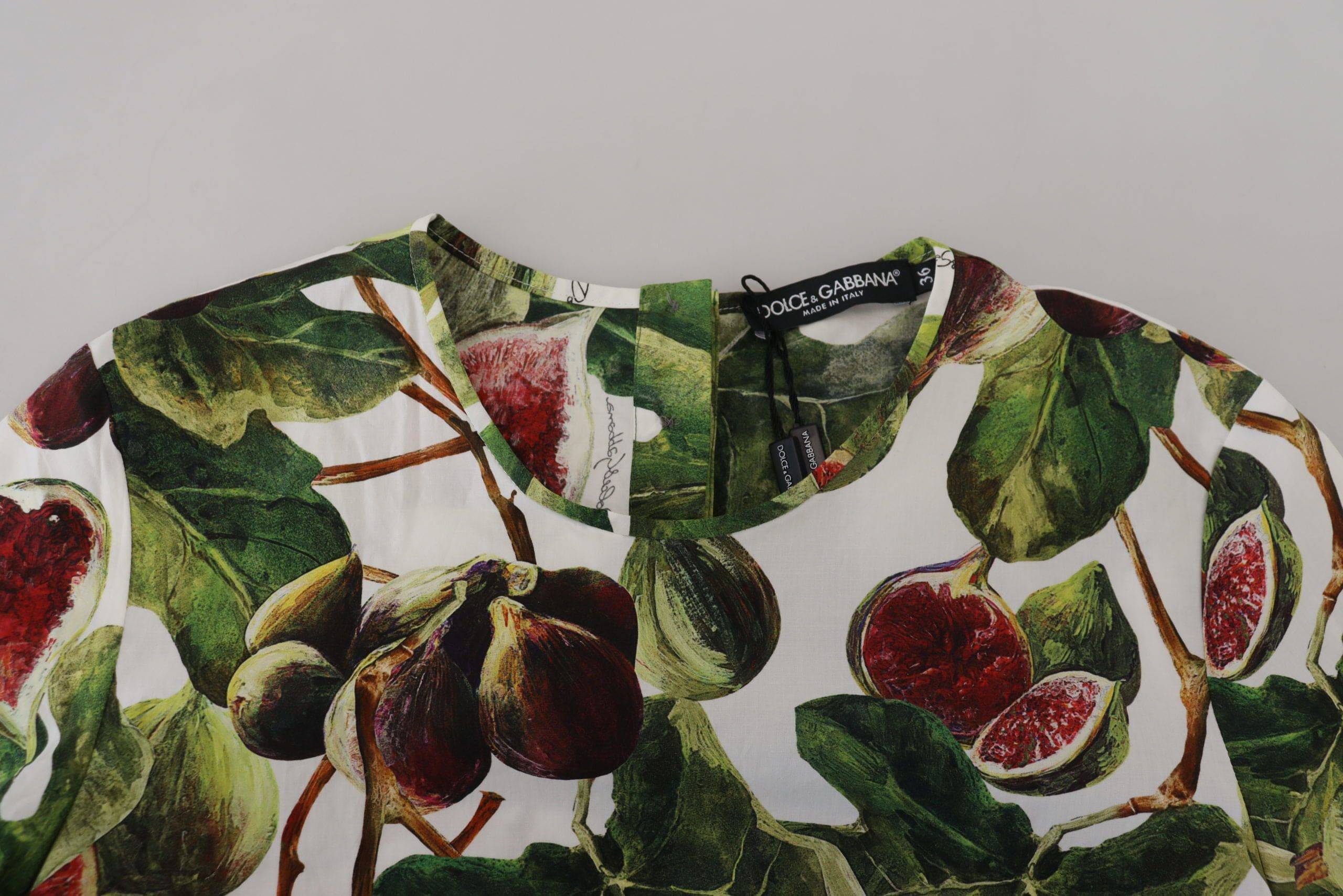 T-shirt à col rond en coton Dolce & Gabbana avec motif de fruits, porté sur mannequin blanc.