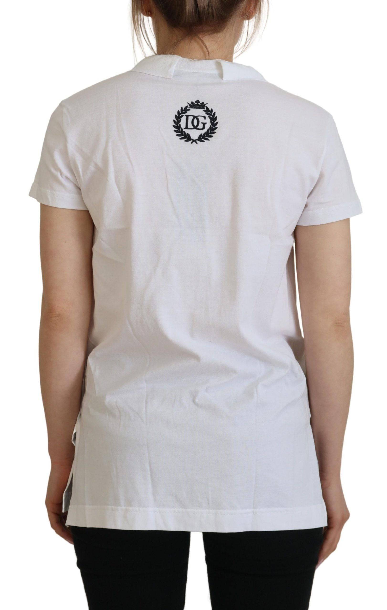 T-shirt blanc Dolce & Gabbana à manches courtes, col en V, en coton, vue de face.