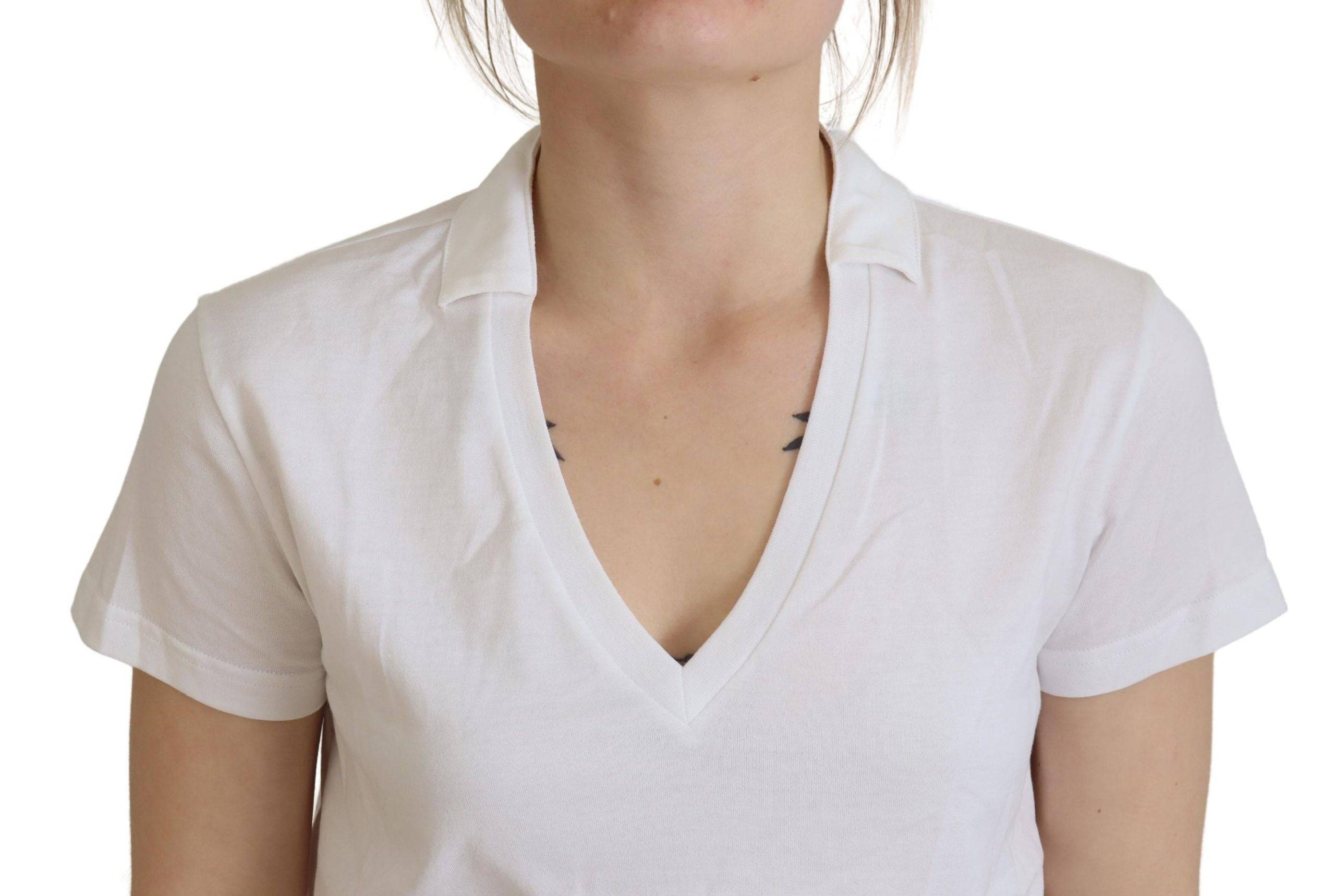 Haut blanc Dolce & Gabbana à manches courtes, col en V, en coton, blouse ou t-shirt élégant et décontracté.