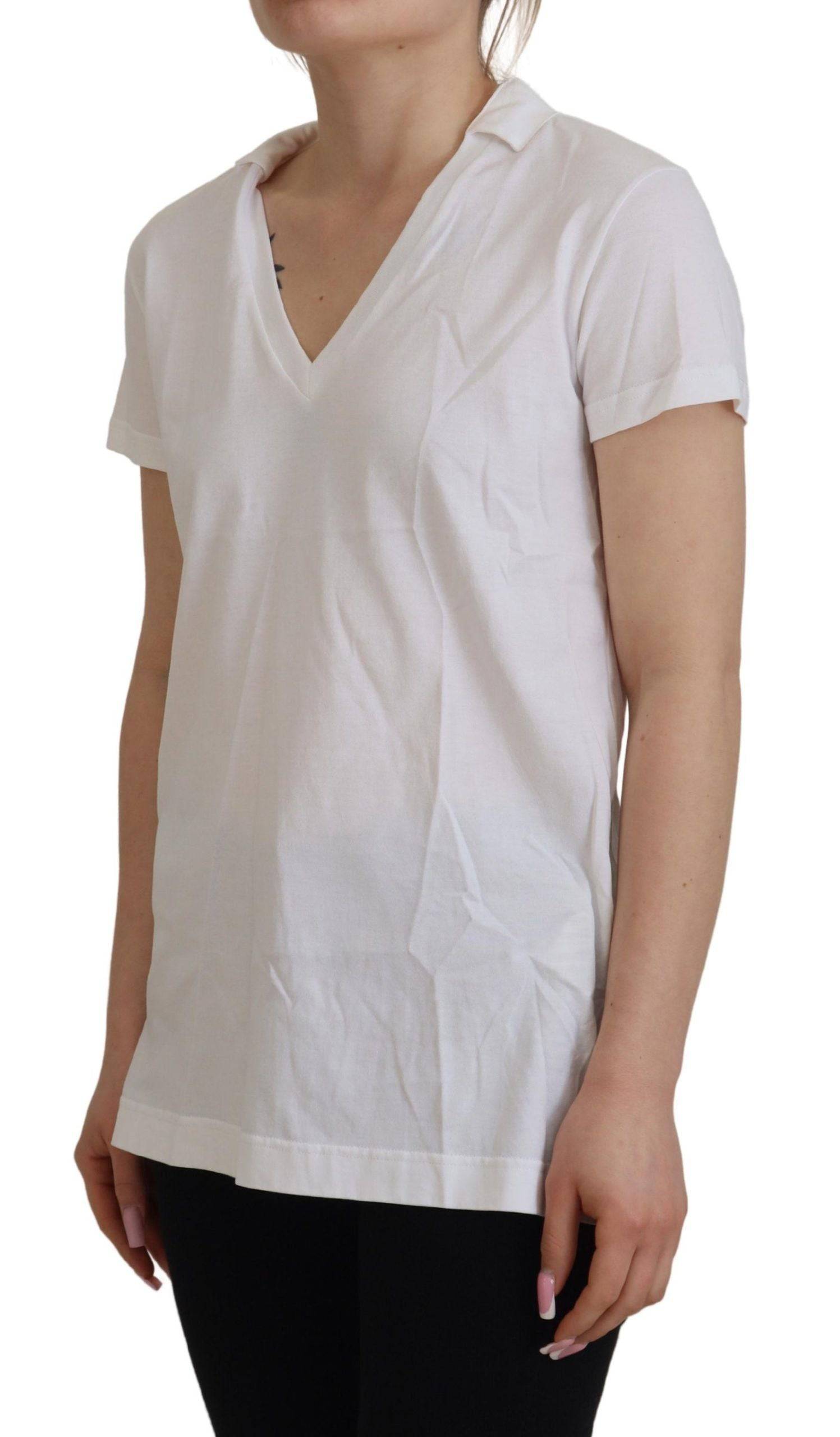 Haut blanc Dolce & Gabbana en coton à manches courtes et col en V, décontracté et élégant.