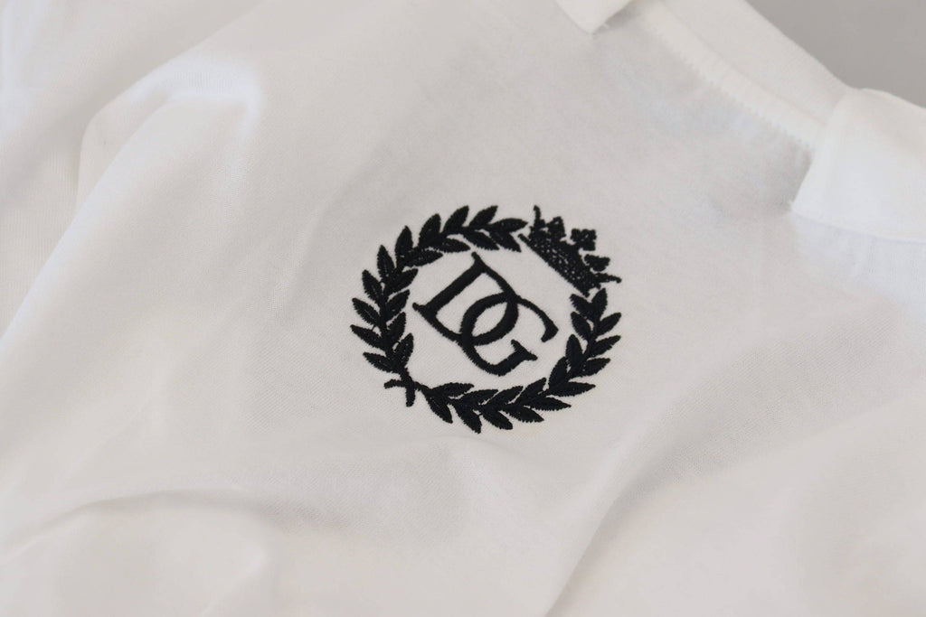 T-shirt blanc à manches courtes Dolce & Gabbana avec col en V en coton, vue de face.