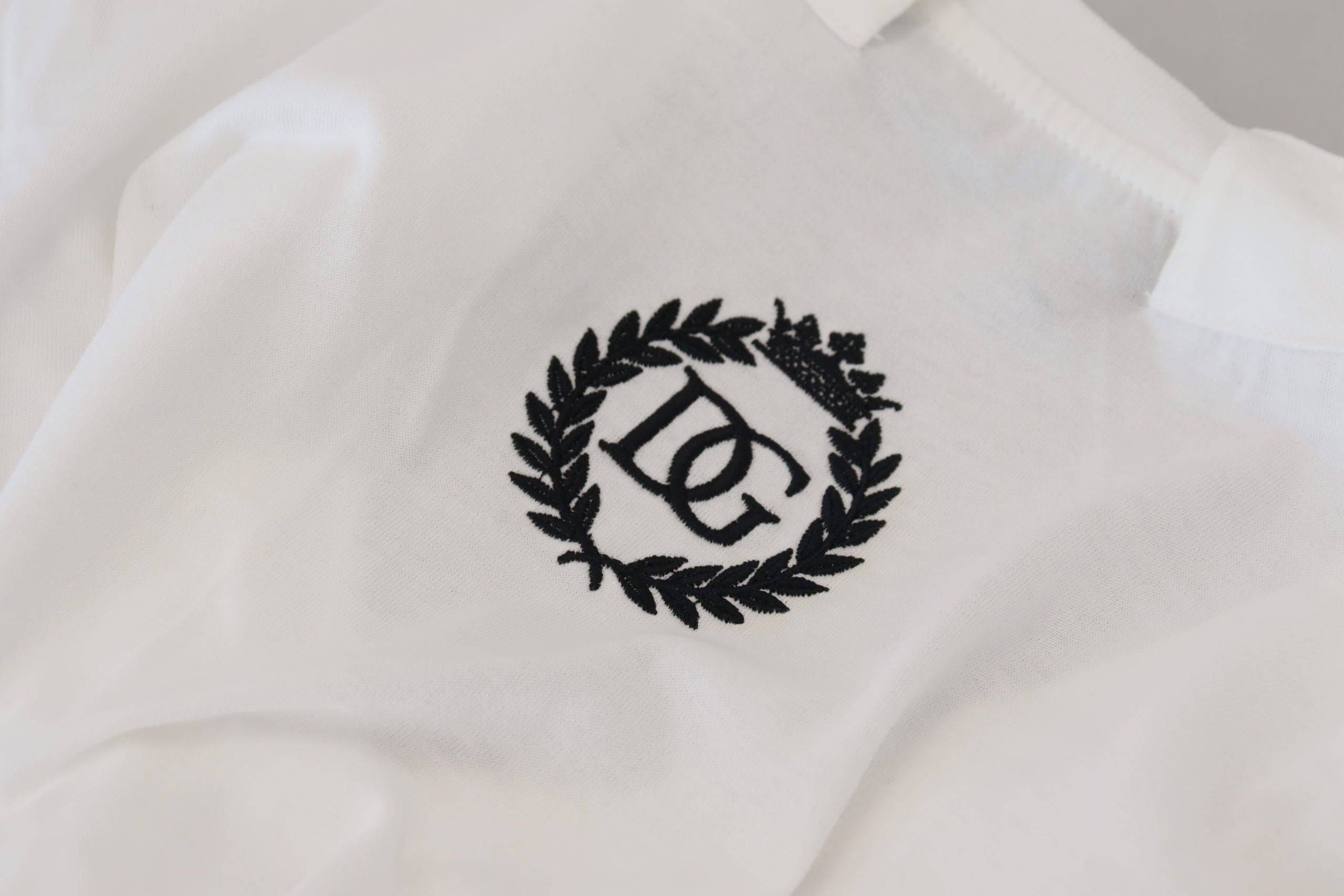 T-shirt blanc à manches courtes Dolce & Gabbana avec col en V en coton, vue de face.
