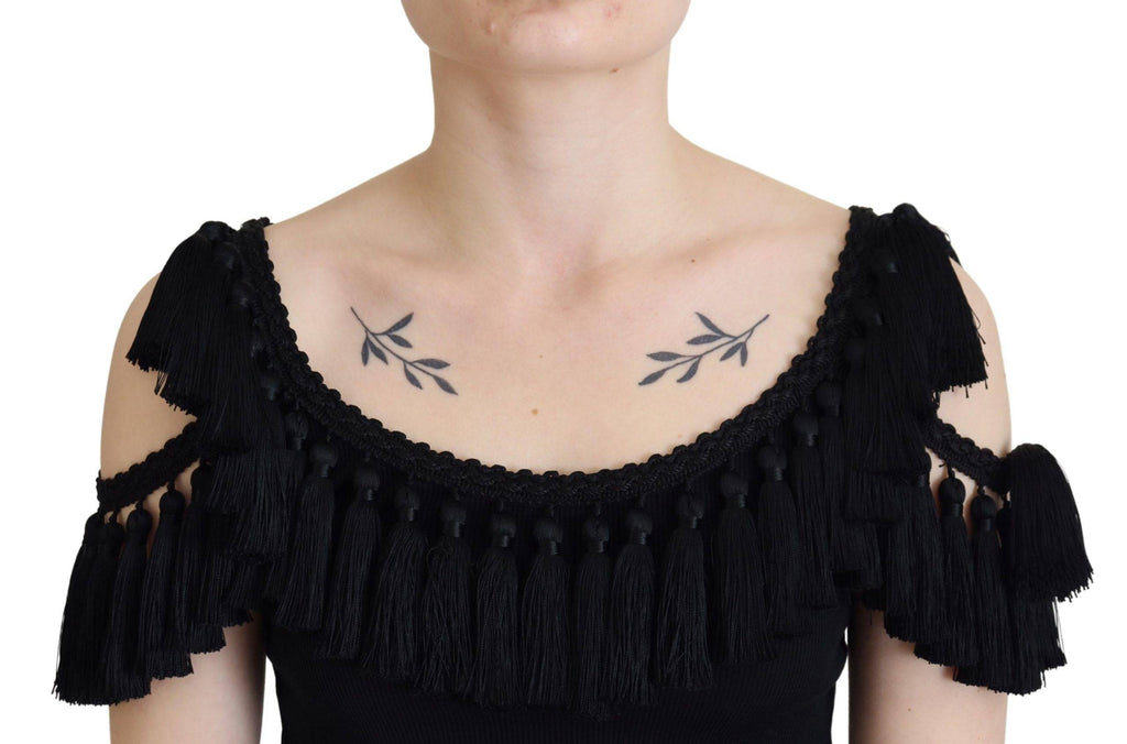 Haut sans manches noir de Dolce & Gabbana en coton avec franges, style blouse élégante et décontractée.