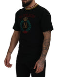 T-shirt noir en coton Dolce & Gabbana avec broderie sur le col rond, style décontracté et élégant.