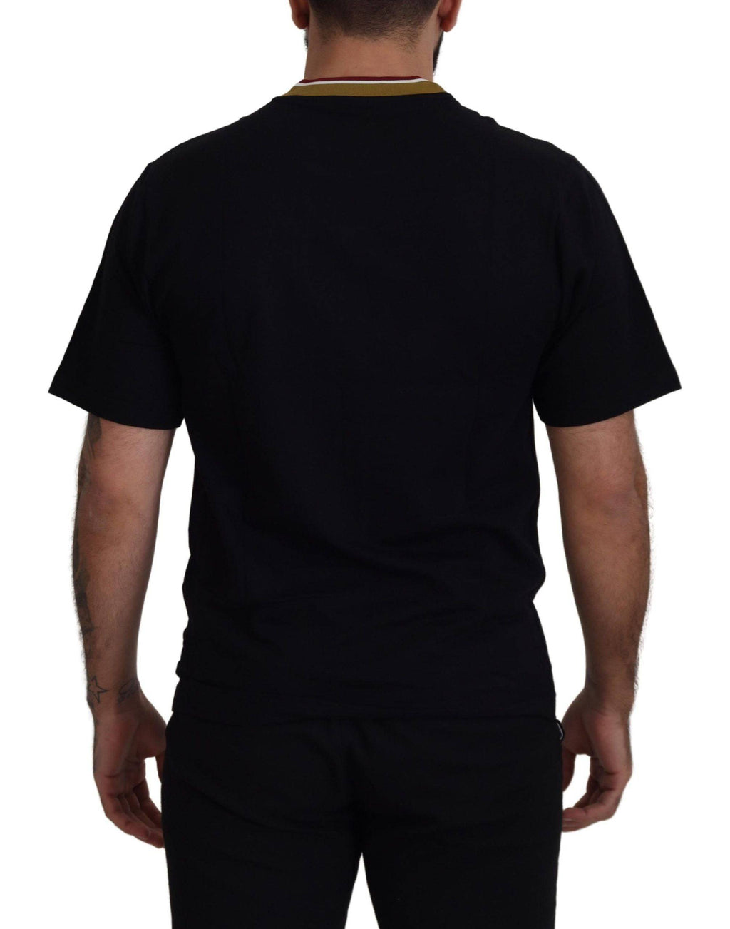 T-shirt Dolce & Gabbana en coton noir avec broderies, col rond, style décontracté et détails élégants.
