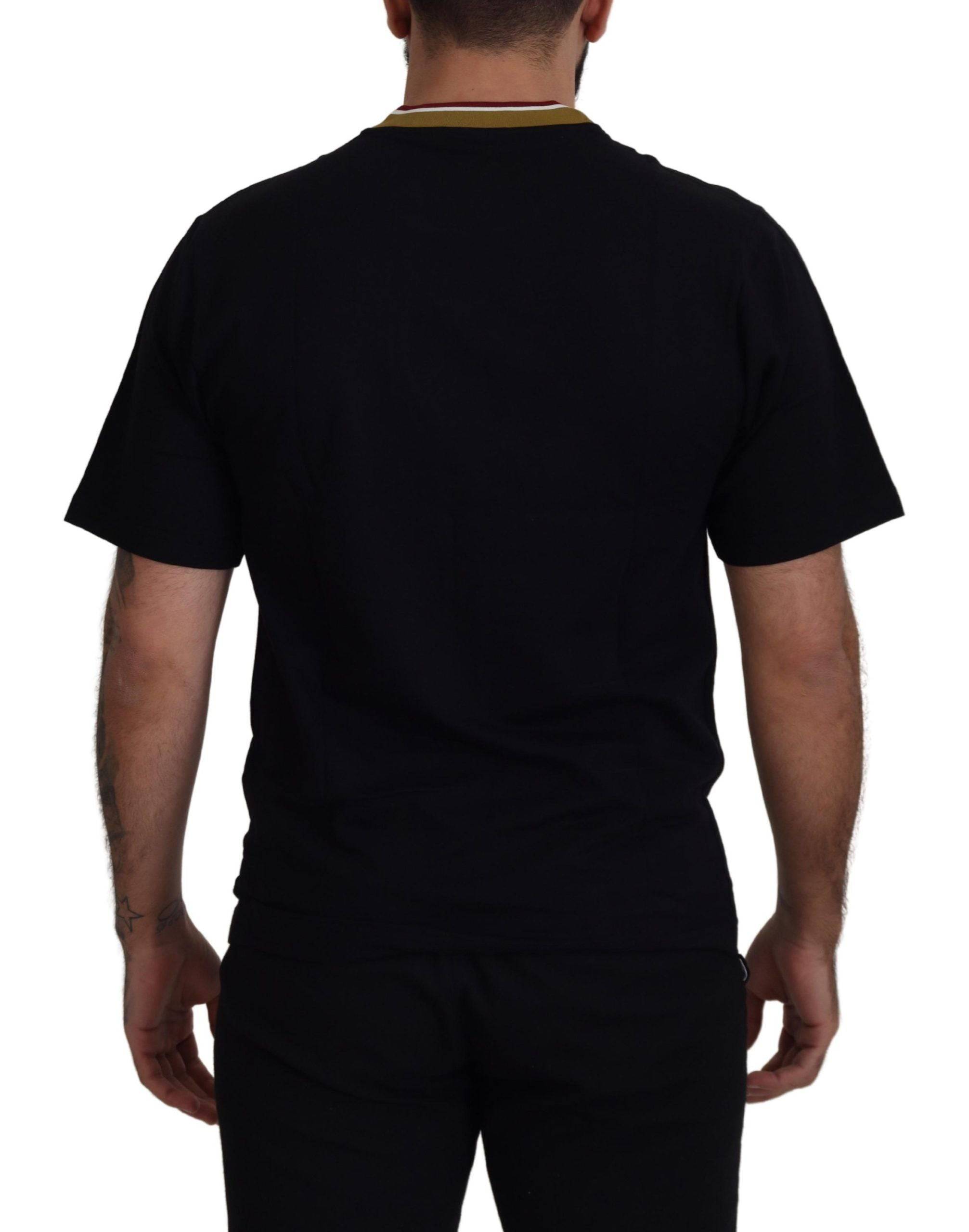T-shirt Dolce & Gabbana en coton noir avec broderies, col rond, style décontracté et détails élégants.