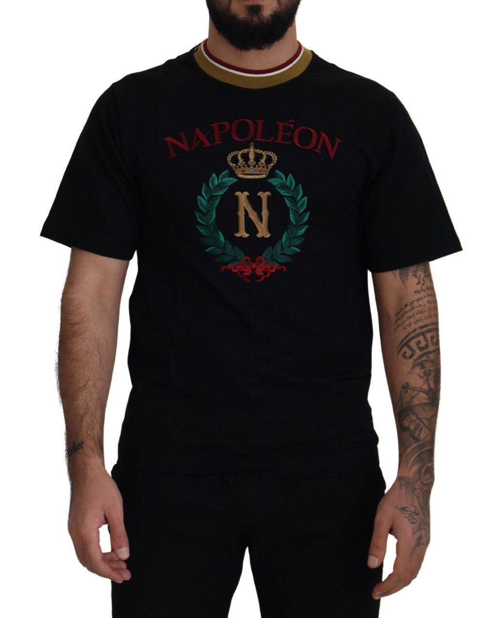 T-shirt à col rond en coton noir Dolce & Gabbana avec broderies élégantes, style décontracté et sophistiqué.