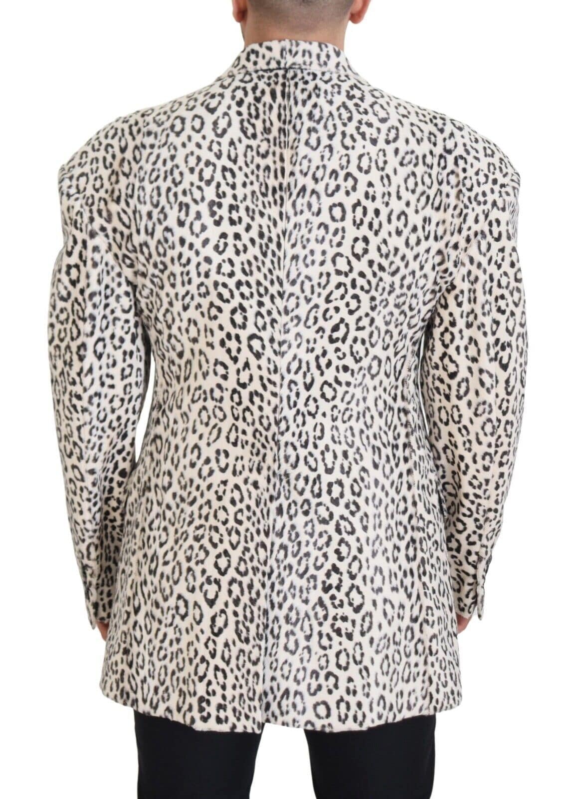 Manteau blazer blanc Dolce & Gabbana à motif léopard, coupe simple boutonnage single breasted, élégant et tendance.