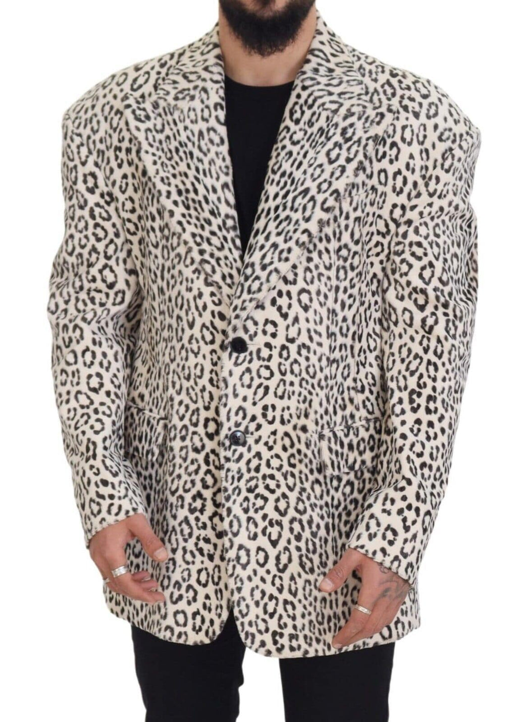 Veste blazer blanc à motif léopard Dolce & Gabbana, coupe simple et élégante, en tissu léger et sophistiqué.