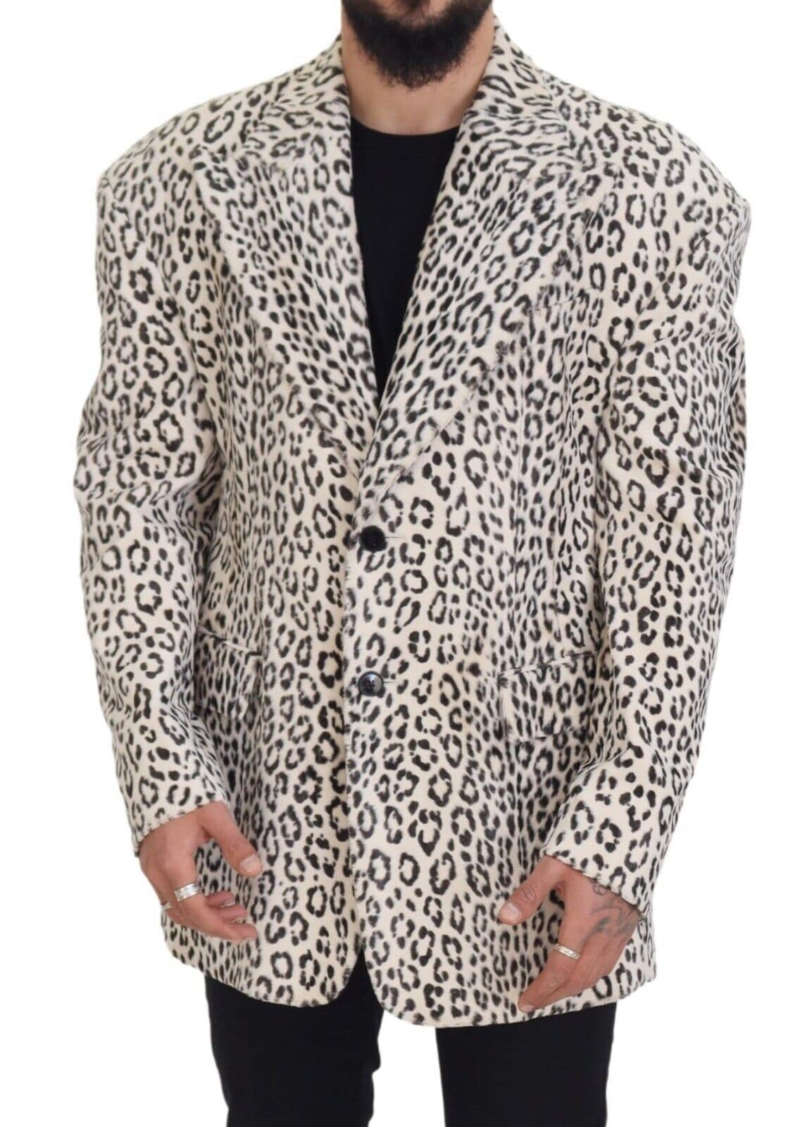 Veste blazer blanc à motif léopard Dolce & Gabbana, coupe simple et élégante, en tissu léger et sophistiqué.