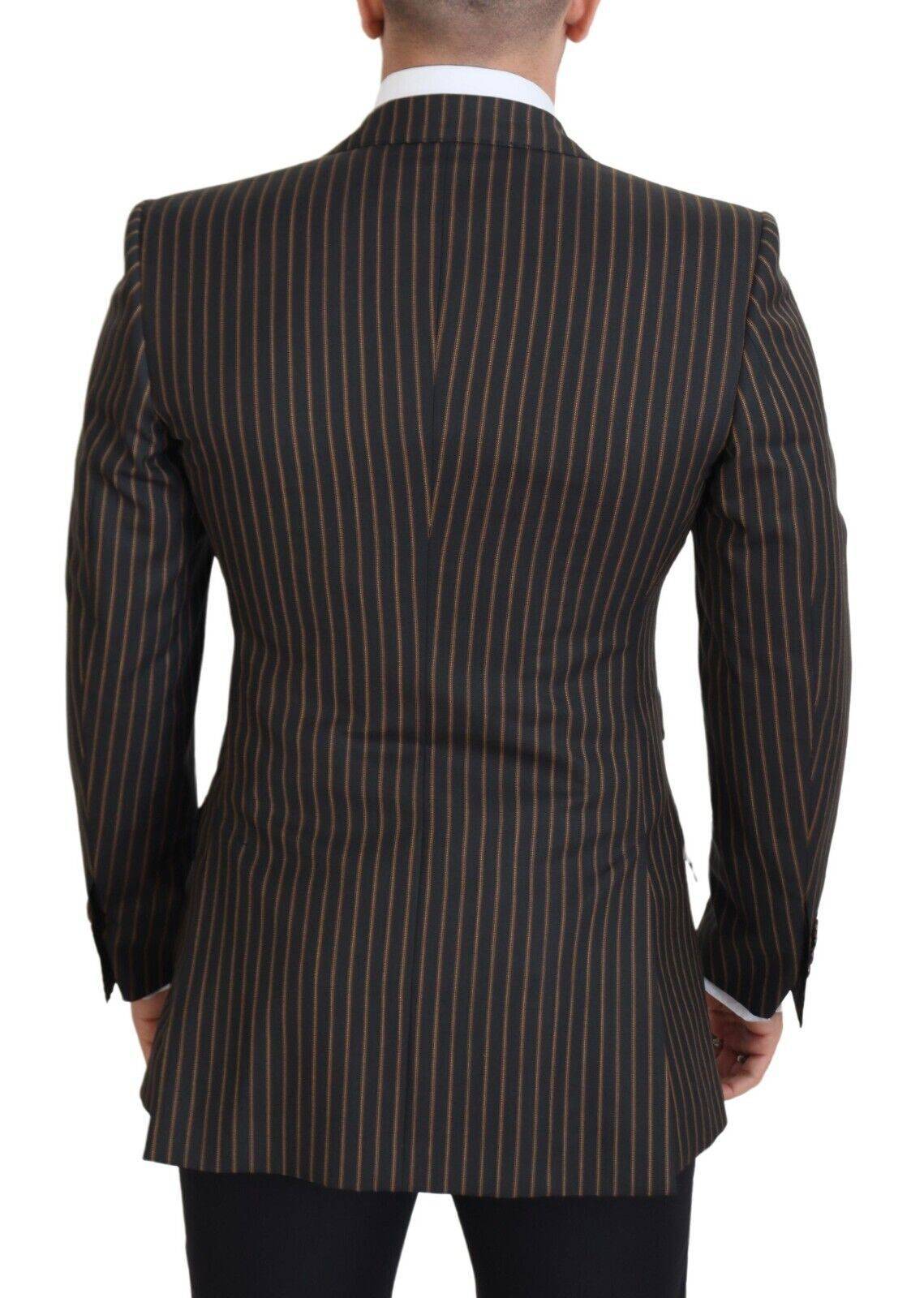 Veste blazer à rayures noires et marron de Dolce & Gabbana, coupe simple boutonnage, tissu élégant, vue de face.