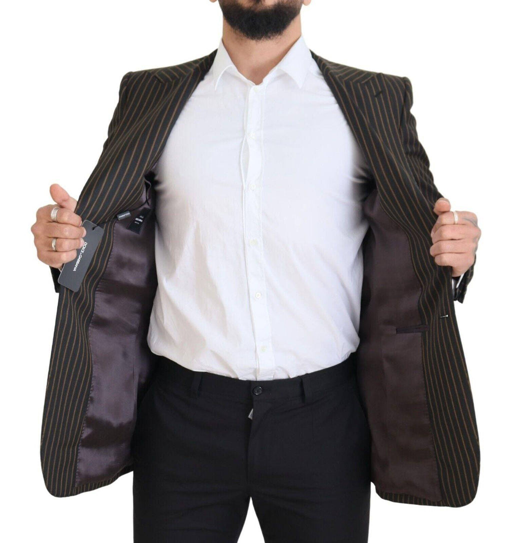 Blazer Dolce & Gabbana à rayures noires et marron, à un seul bouton, style élégant et moderne.