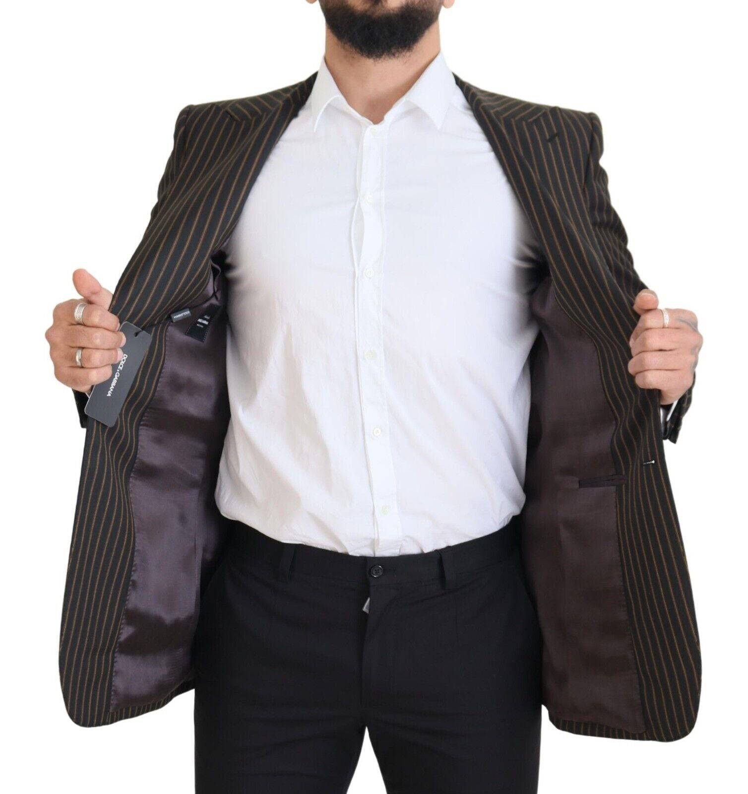 Blazer Dolce & Gabbana à rayures noires et marron, à un seul bouton, style élégant et moderne.