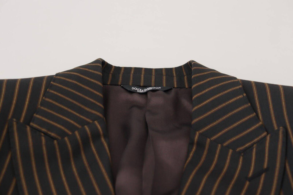 Veste blazer Dolce & Gabbana à rayures noires et marron, à doublure simple boutonnage, élégante pour homme.