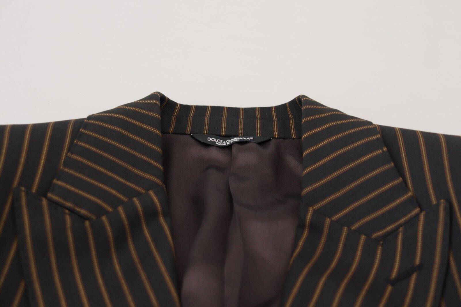 Veste blazer Dolce & Gabbana à rayures noires et marron, à doublure simple boutonnage, élégante pour homme.