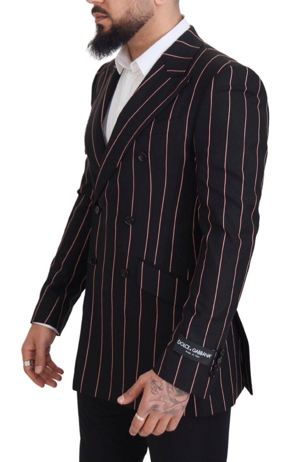 Blazer noir à rayures Dolce & Gabbana en viscose, double boutonnage, élégant et classique pour homme ou femme.