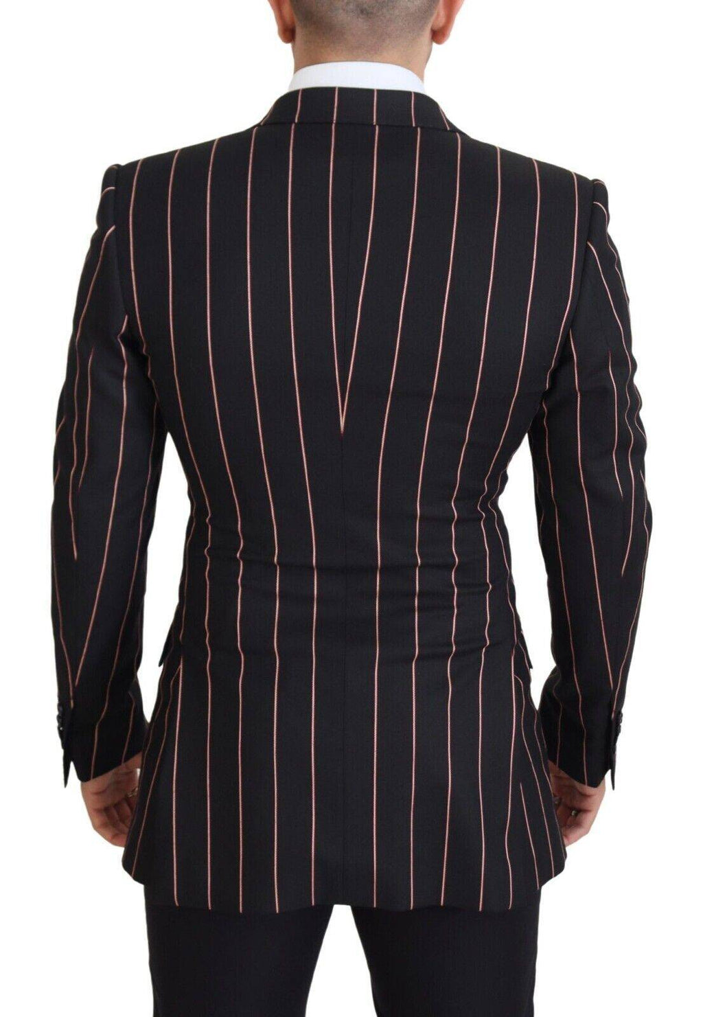 Blazer noir à rayures Dolce & Gabbana en viscose, double boutonnage, style élégant et sophistiqué.