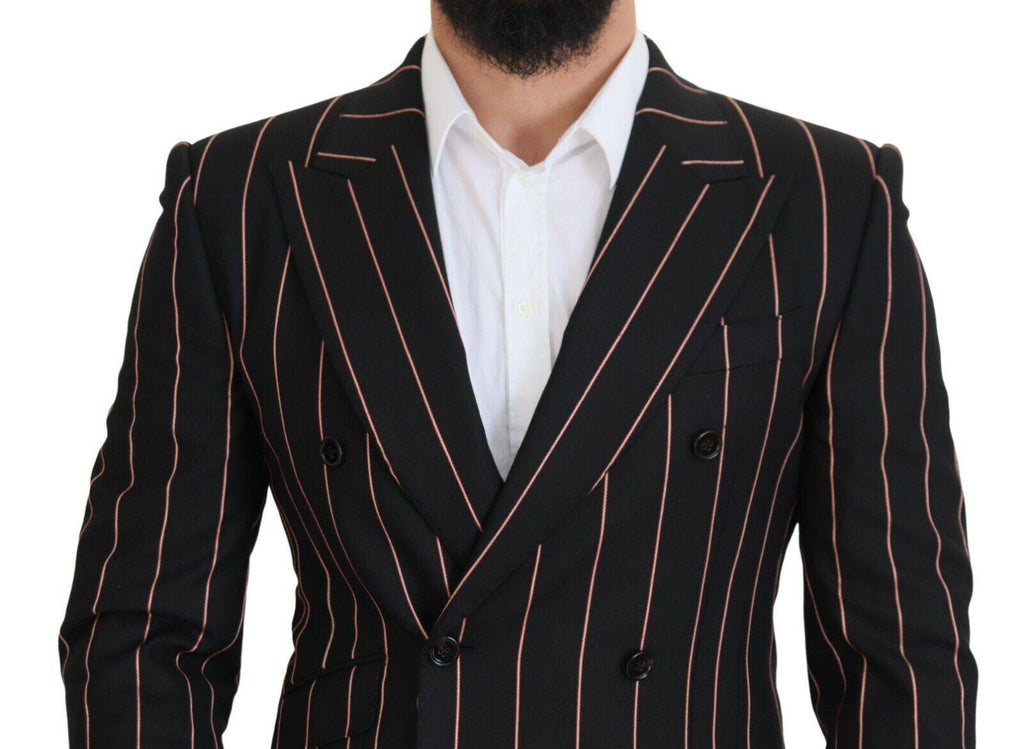 Blazer noir à rayures Dolce & Gabbana en viscose, double boutonnage, élégant et classique, porté sur un mannequin.