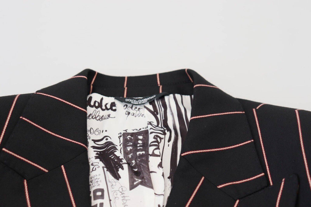 Veste blazer noire à rayures Dolce & Gabbana en viscose à double boutonnage, élégante et sophistiquée.