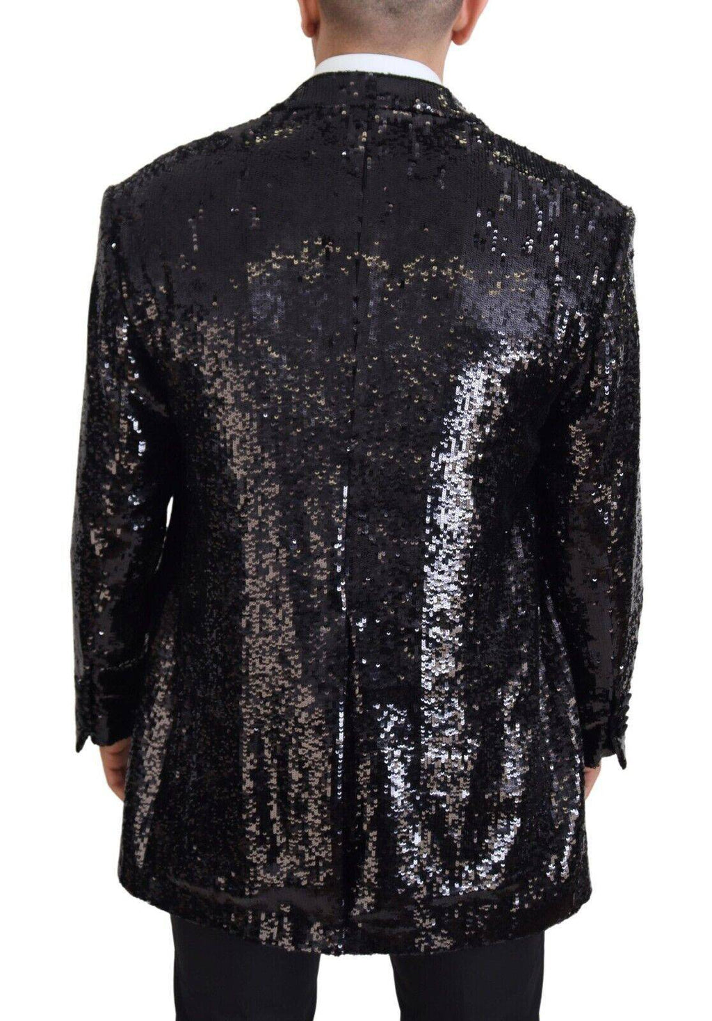 Blazer en nylon noir Dolce & Gabbana avec motif vache à sequins, élégant et tendance pour un look sophistiqué.