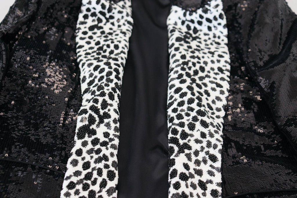 Veste en nylon noire Dolce & Gabbana avec motifs vache à sequins, blazer élégant et tendance.