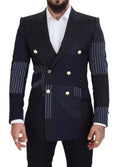 Veste en laine bleue Dolce & Gabbana à patchwork, doublée, à double boutonnage, élégante et tendance.