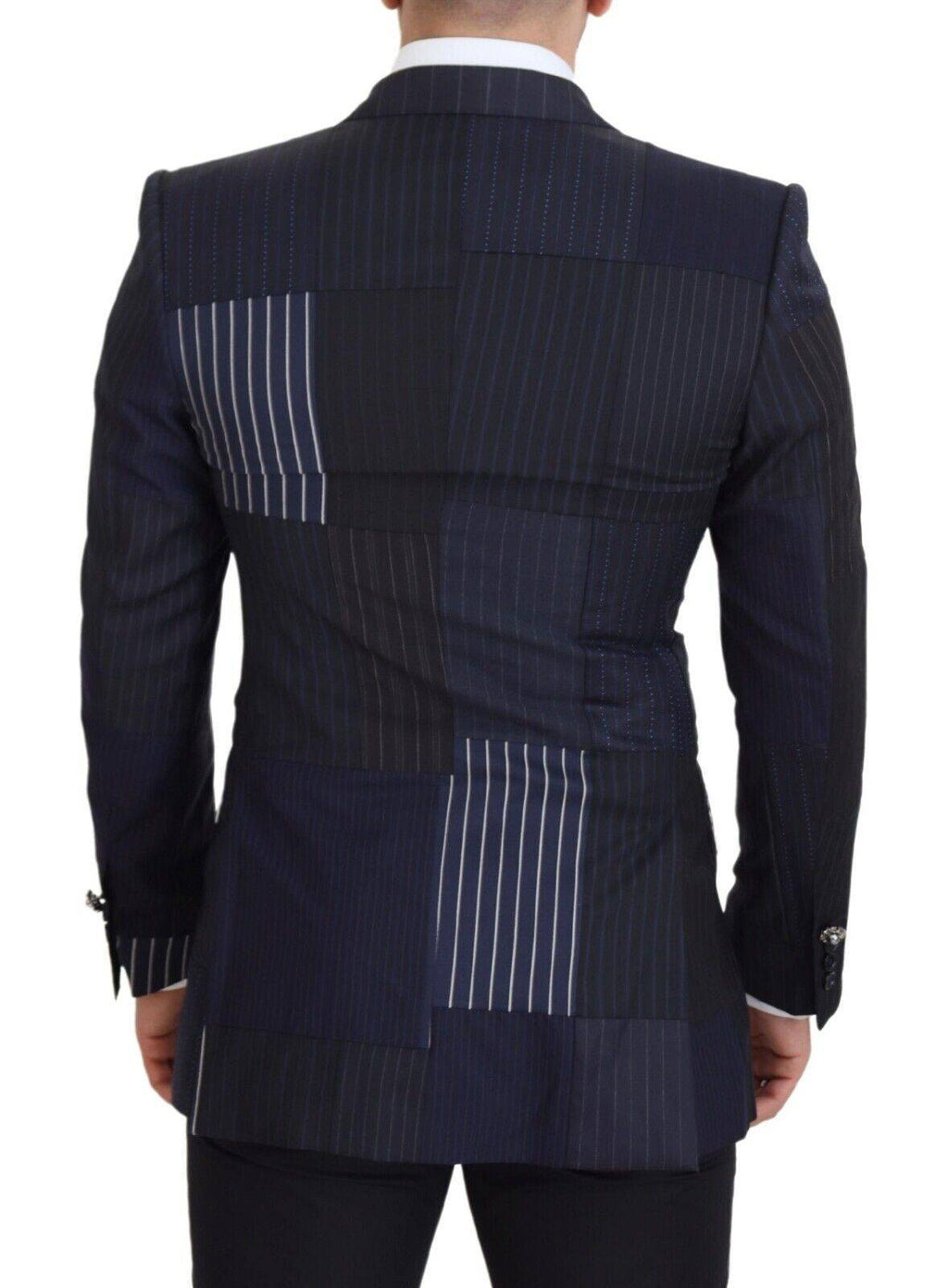 Blazer en laine à carreaux bleus Dolce & Gabbana, coupe double boutonnage, style élégant et sophistiqué.