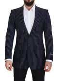 Veste blazer en laine à rayures bleues foncées de Dolce & Gabbana, coupe simple boutonnière, style élégant et sophistiqué.