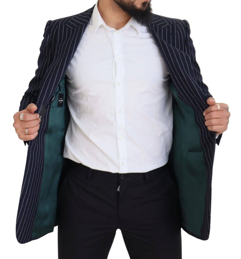 Veste blazer en laine bleu foncé à rayures pour homme de Dolce & Gabbana, coupe simple à un bouton.