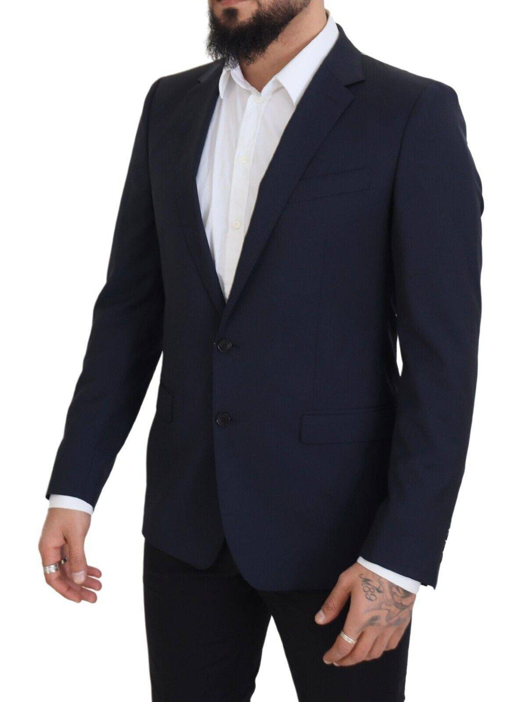 Blazer en laine bleu foncé à un bouton de Dolce & Gabbana, veste masculine à col cranté et coupe élégante.