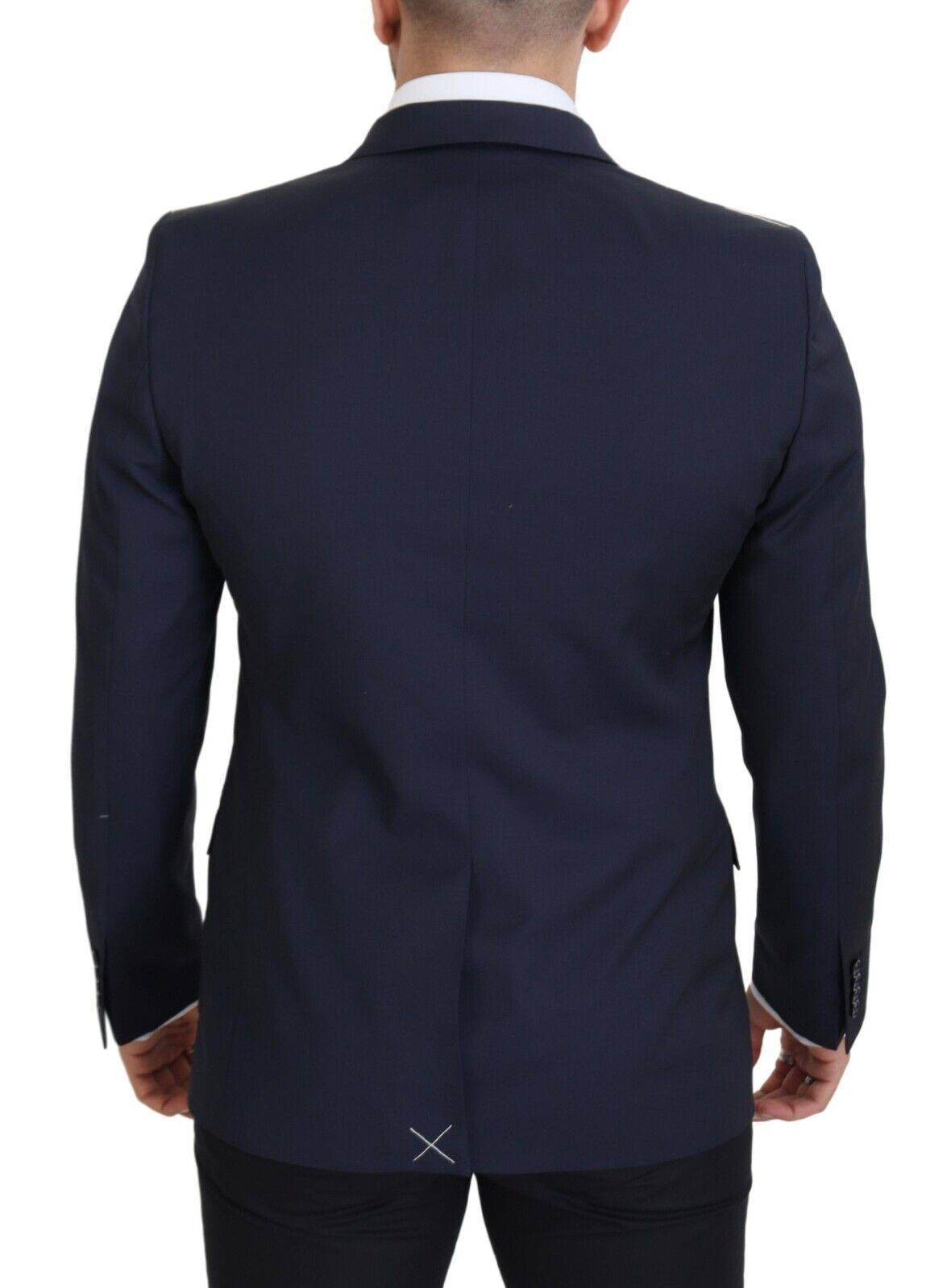 Blazer homme en laine bleu foncé Dolce & Gabbana, coupe simple à un bouton, élégant et classique.
