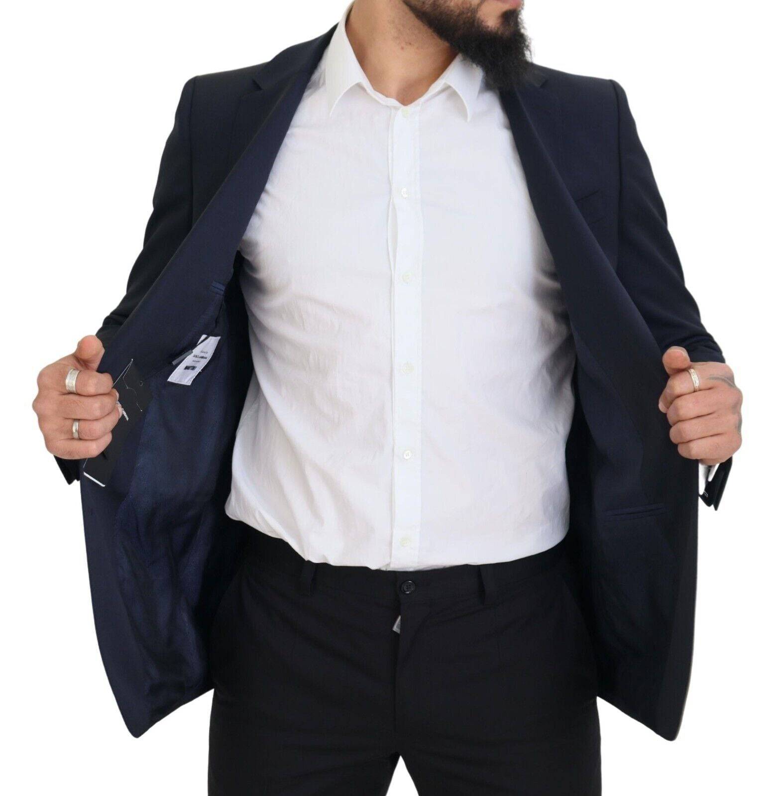 Blazer en laine bleu foncé à une seule boutonnière Dolce & Gabbana Martini, style élégant et moderne.