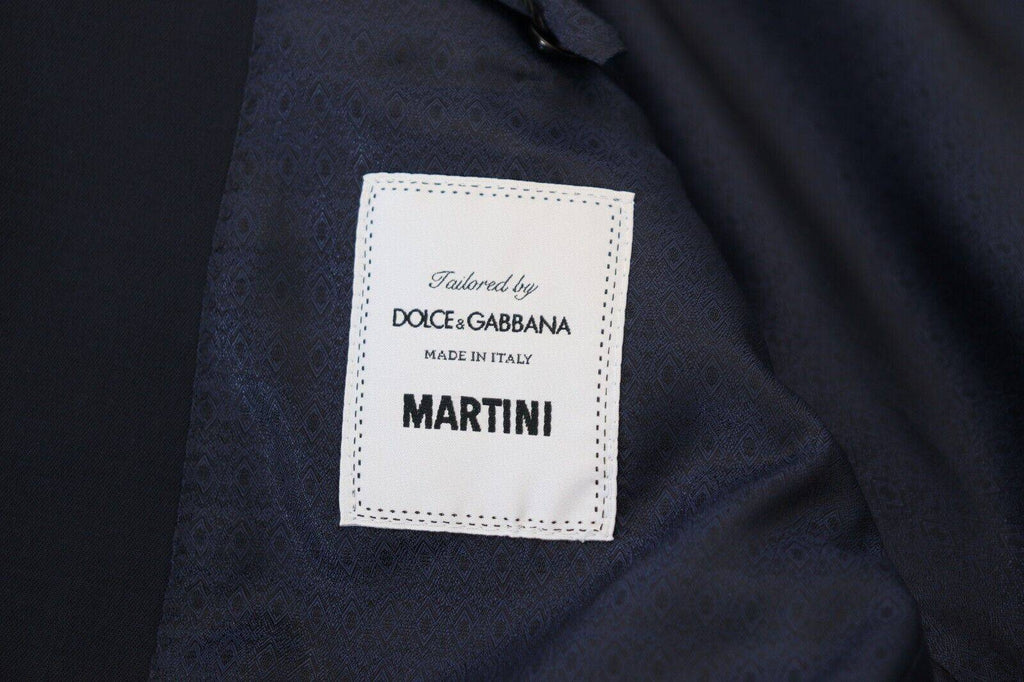 Blazer en laine bleu foncé à une boutonnière Dolce & Gabbana Martini, style classique et élégant, détails visibles sur l'image.