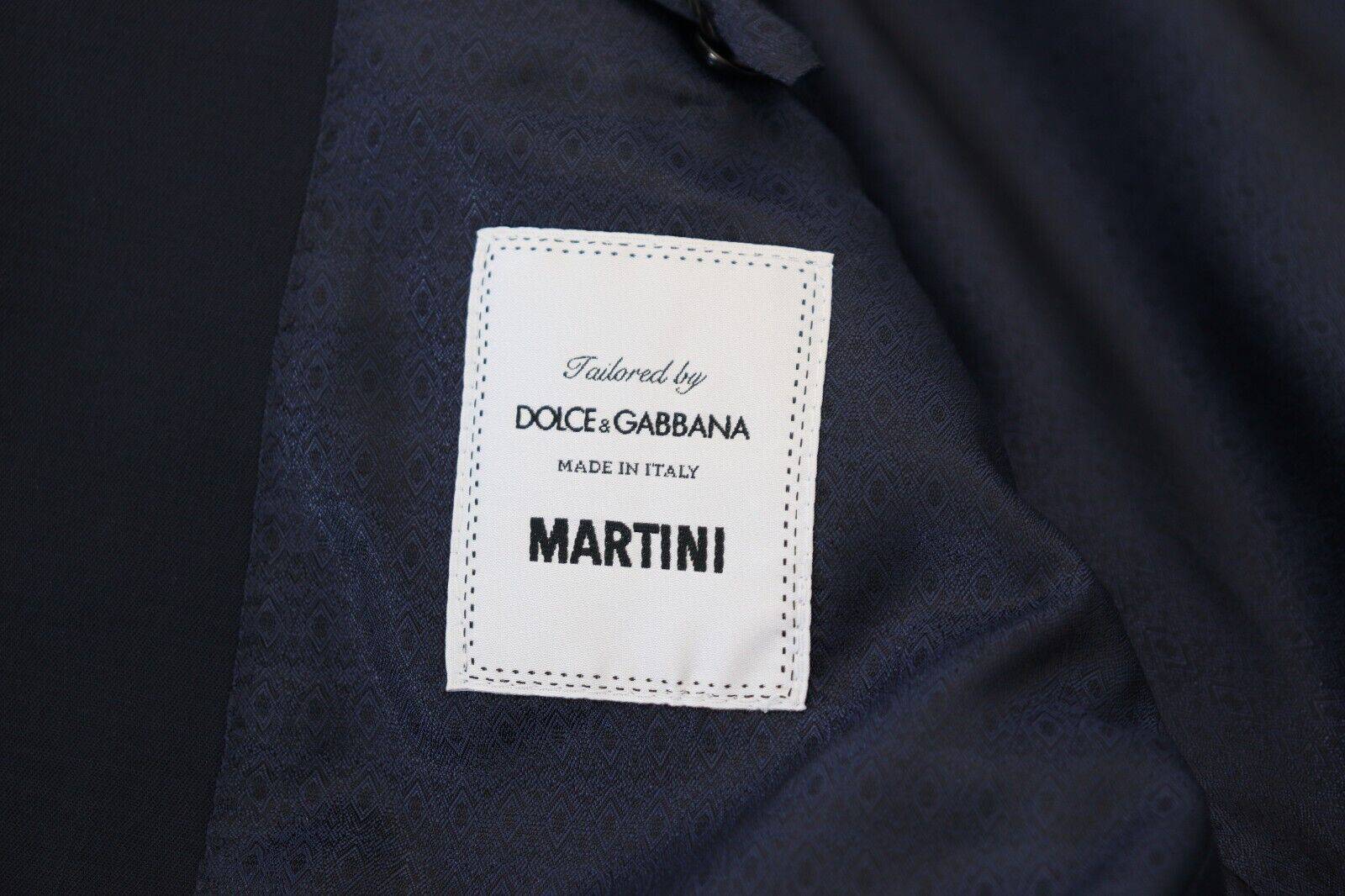 Blazer en laine bleu foncé à une boutonnière Dolce & Gabbana Martini, style classique et élégant, détails visibles sur l'image.