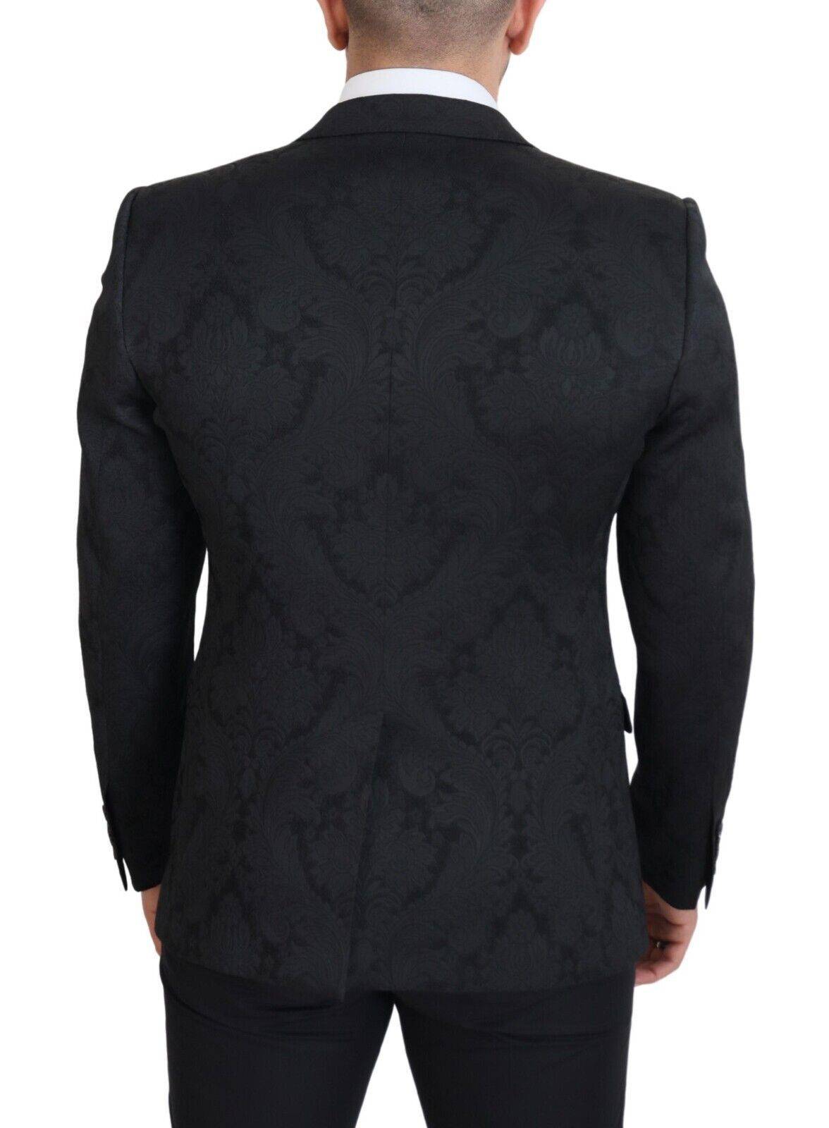 Costume deux pièces Dolce & Gabbana en brocart floral noir, élégant et sophistiqué, pour un look chic.