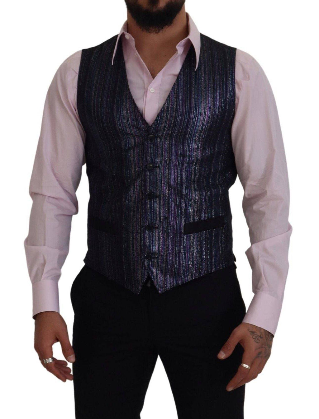 Robe veste en polyester multicolore de Dolce & Gabbana, vêtement formel sans manches avec ceinture à la taille, élégance et style.