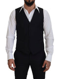 Gilet de costume noir en laine vierge Dolce & Gabbana, veste formelle élégante avec coupe ajustée et détails sophistiqués.