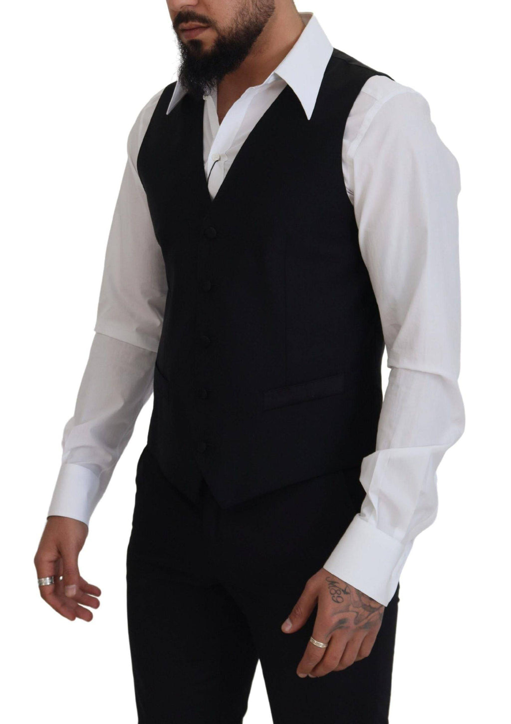 Gilet formel en laine vierge noire de Dolce & Gabbana, veste cintrée élégante pour homme.